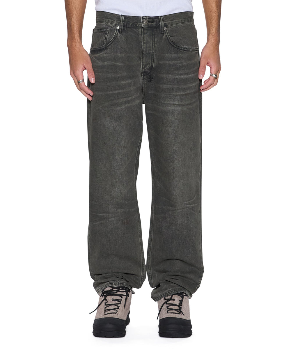 Mens Anti K Mekanik Grey Relaxed Denim Jeans