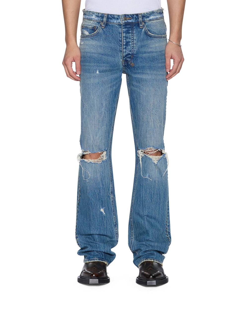 Mens Bronko Texas Blue Studded Bootcut Denim Jeans