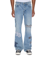 Mens Bronko Striker Patched Bootcut Denim Jeans