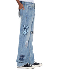 Mens Bronko Striker Patched Bootcut Denim Jeans