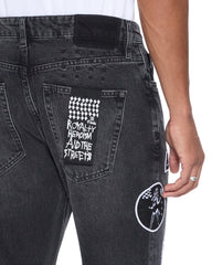 Mens Bronko Roadhouse Black Patched Bootcut Denim Jeans