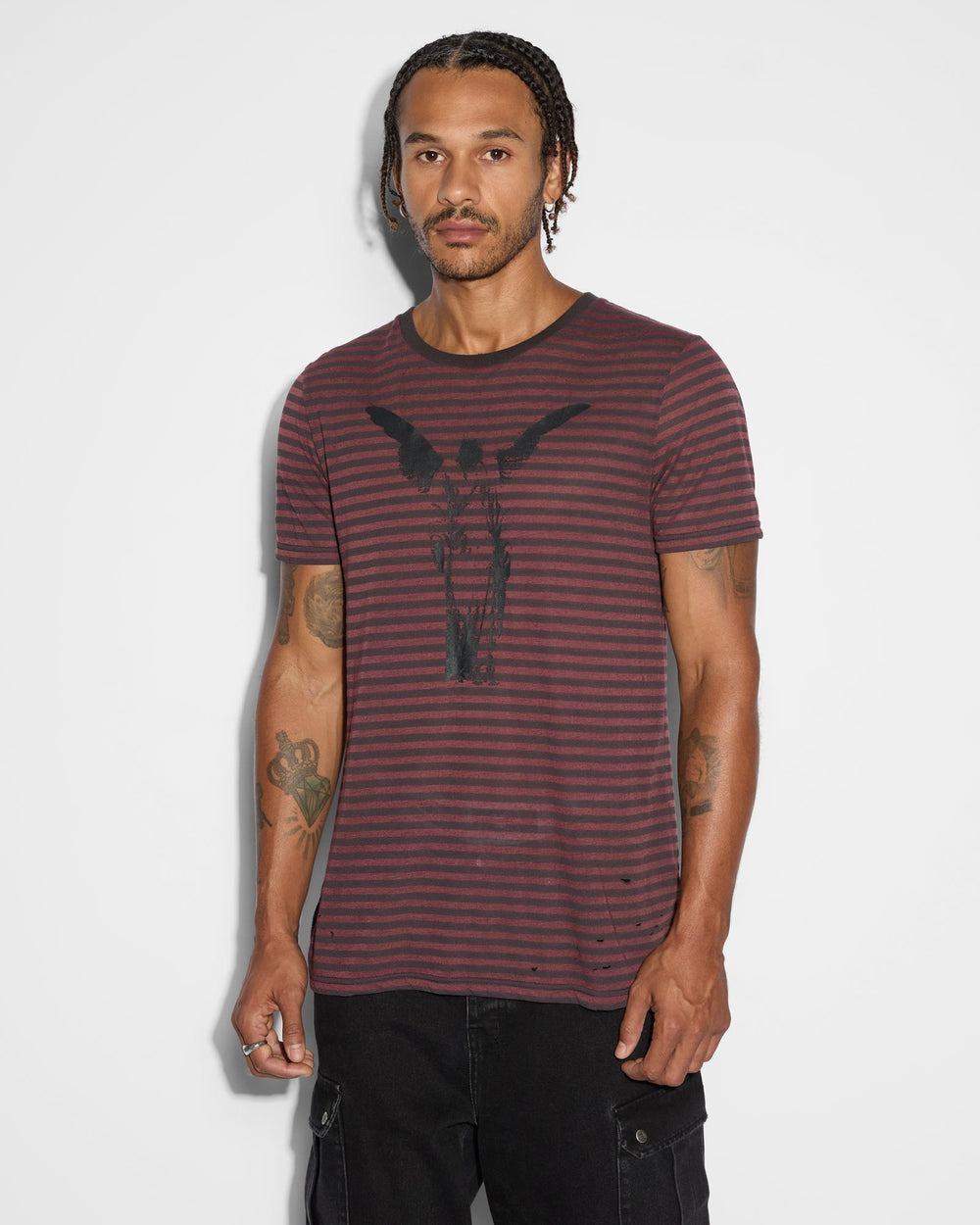 Angel Sioux Short Sleeve Mens T-shirt - Red Black Stripe