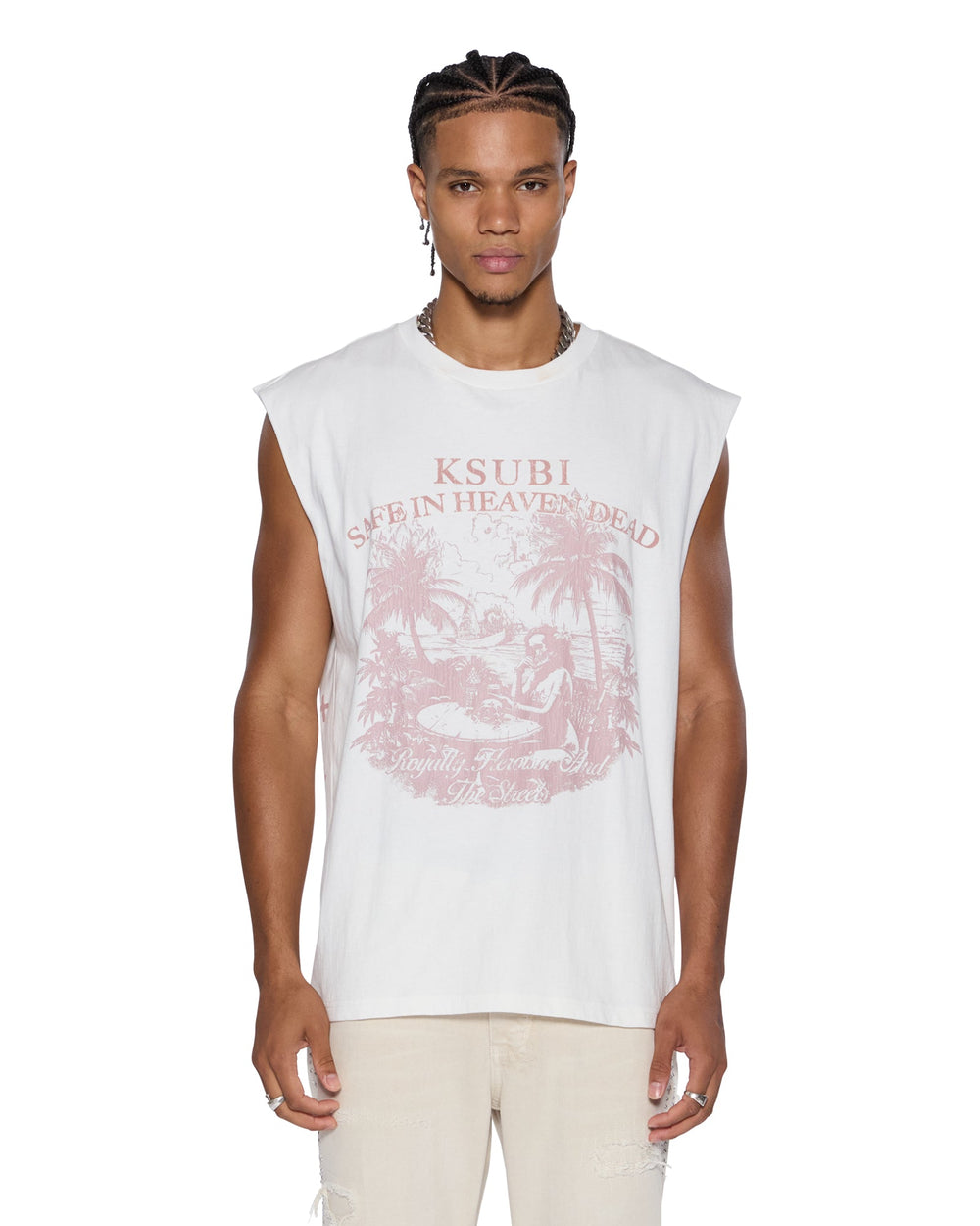 Mens Paradiso Cut Off Tee Vintage White Tees