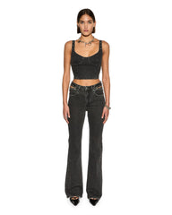 Soho Pierced Shadow Flared Mid Rise Jean - Washed Black