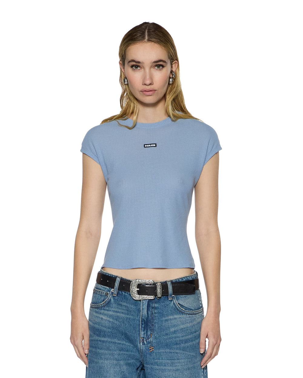 Womens Staple Ss Tee Ice Blue Sheer Fashion Tops