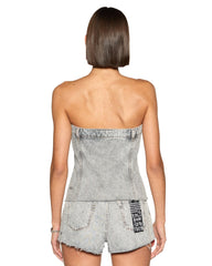 Retro Bustier Dime Krystal Strapless Top - Stone Wash