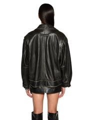 Creed Oversized Leather Jacket - Aged Black