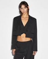 London Crop Blazer Jacket Pinstripe - Black