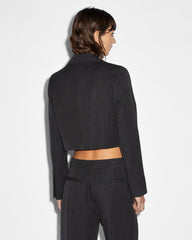 London Crop Blazer Jacket Pinstripe - Black