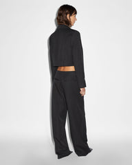 London Crop Blazer Jacket Pinstripe - Black