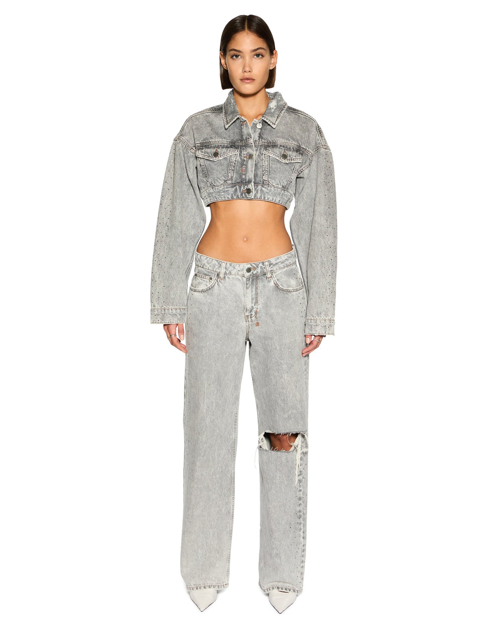 Supercrop Trucker Dime Krystal Oversized Jacket - Stone Wash