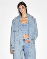 Kult Full Length Denim Trench - Light Blue Wash