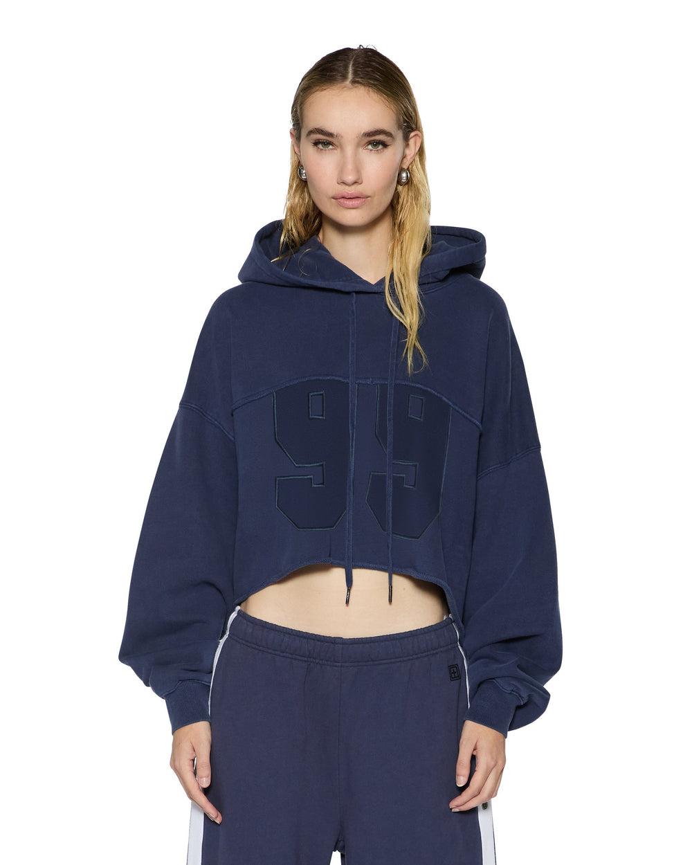 Womens Oh G Hoodie Cropped Ink Blue Fleece