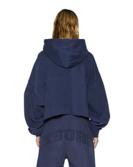 Womens Oh G Hoodie Cropped Ink Blue Fleece