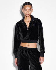 Buy Richie Half Zip Crop Black Velour Cropped Top KSUBI
