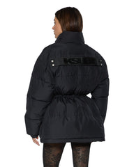 Womens Cinched Puffer Black Jackets