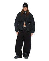 Womens Cinched Puffer Black Jackets