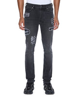 Mens Van Winkle Roadhouse Black Patched Skinny Denim Jeans