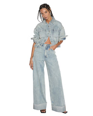 Cutaway Long Sleeve Shirt Worn - Blue Denim