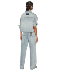 Cutaway Long Sleeve Shirt Worn - Blue Denim