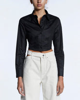 Womens Tucked Crop Shirt Black Shirts