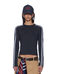 Womens Porter Ls Top Black Pinstripe Fashion Tops