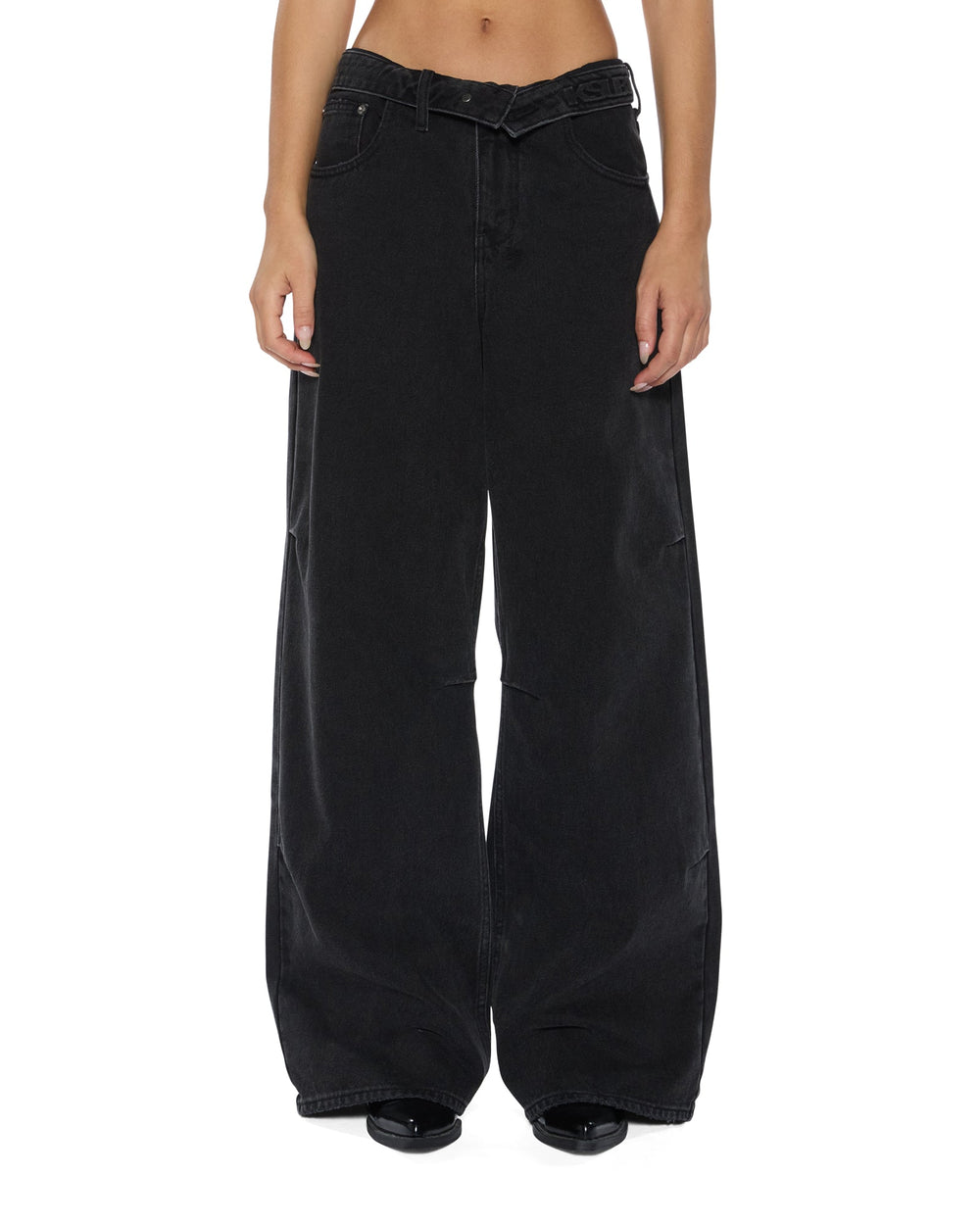 Womens Ksuper Flip Noir Baggy Denim Jeans