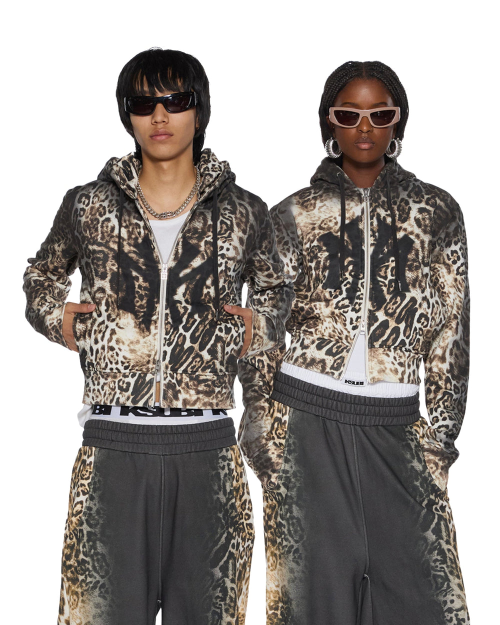 Womens Mowalola Zip Hoodie Cheetah Fleece