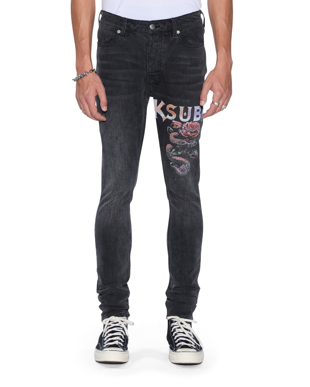 Mens Van Winkle Blakk Metal Skinny Denim Jeans