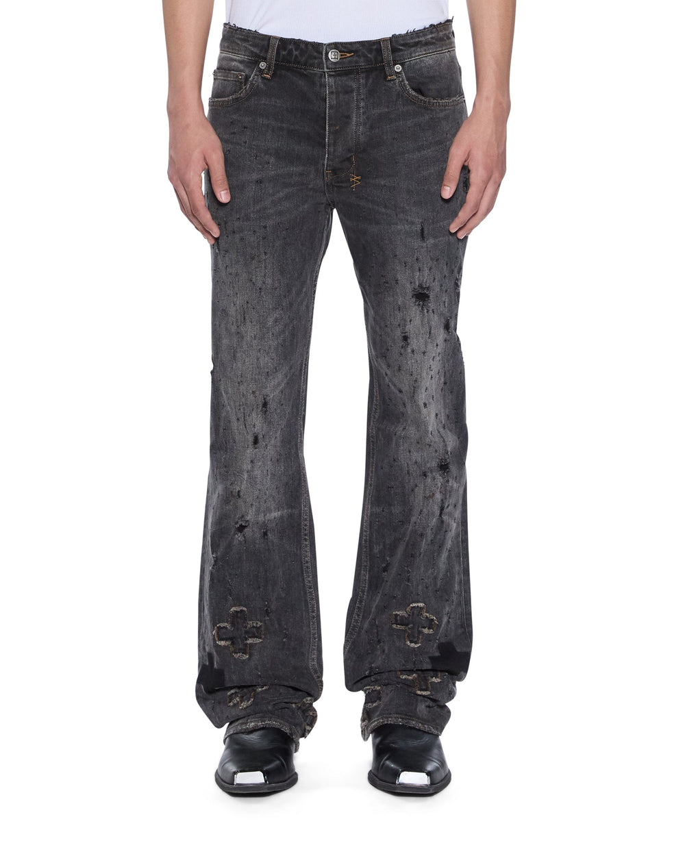 Mens Bronko Asher Black Shotgun Bootcut Denim Jeans