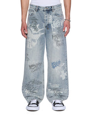 Mens Maxx Rogue Blue Graffiti Baggy Denim Jeans