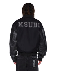 Mens Patched Varsity Jacket Black Jackets