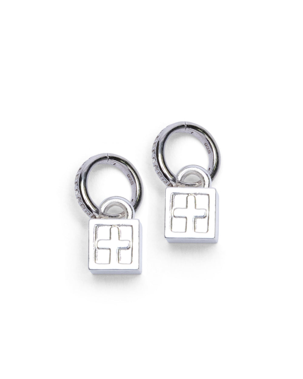 Krystal Box Cross Huggie Earings Silver