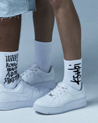 1999 Crew Ribbed Socks - White and Black Cotton
