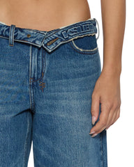 Womens Low Rider Flip Aged Relaxed Denim Jeans
