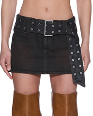 Womens Micro Mini Skirt Belted Greased Skirts