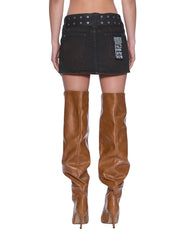 Womens Micro Mini Skirt Belted Greased Skirts