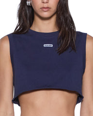 Womens Labels Crop Tank Navy Tees