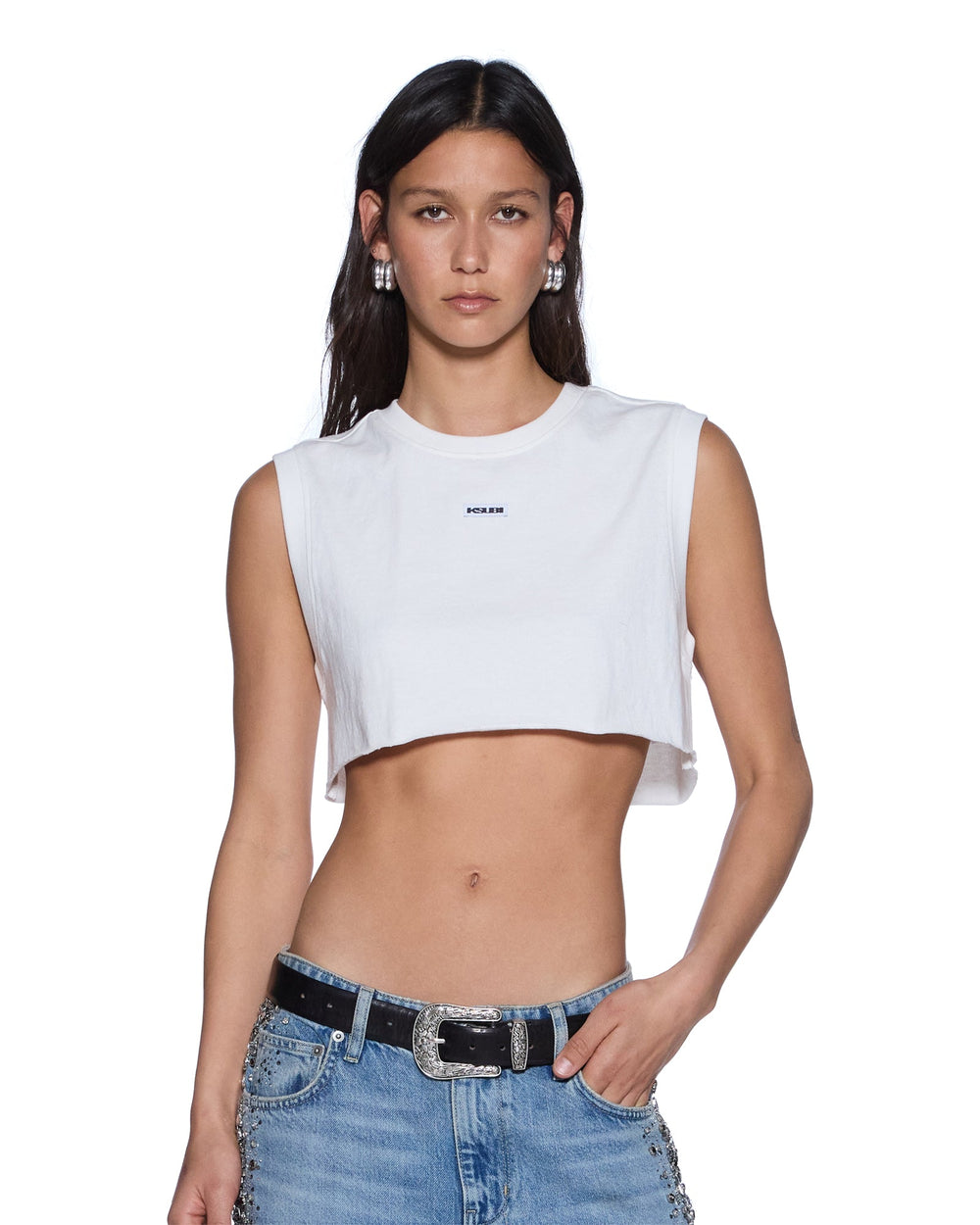 Womens Labels Crop Tank White Tees