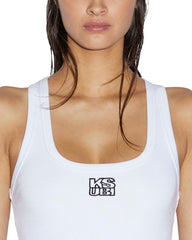 Stacked Origin Fitted Tank Top - White