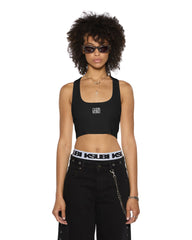 Womens Stacked Origin Crop Black Fashion Tops