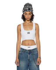 Womens Stacked Origin Crop White Fashion Tops