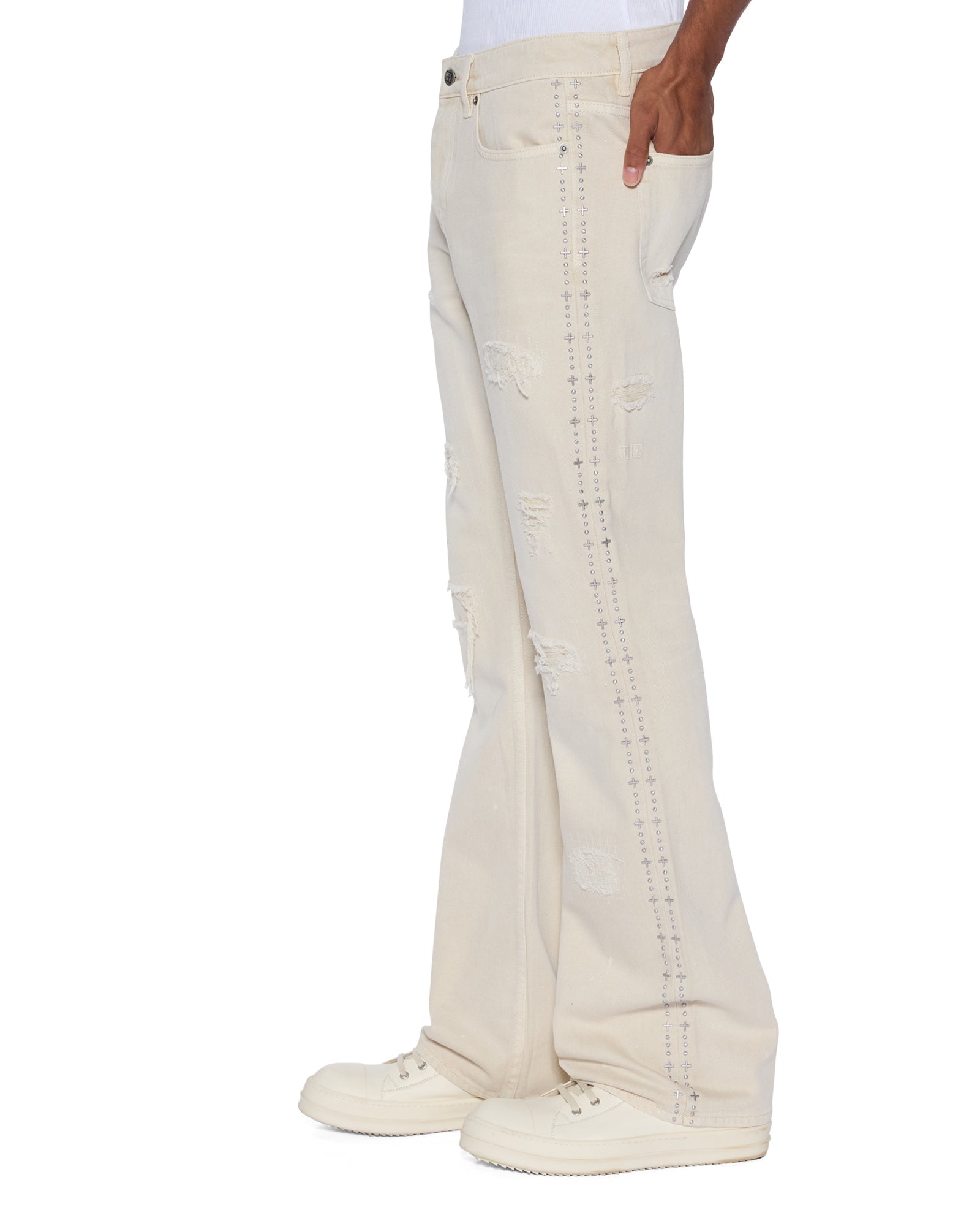 Mens Bronko Ivory Trashed Bootcut Denim Jeans
