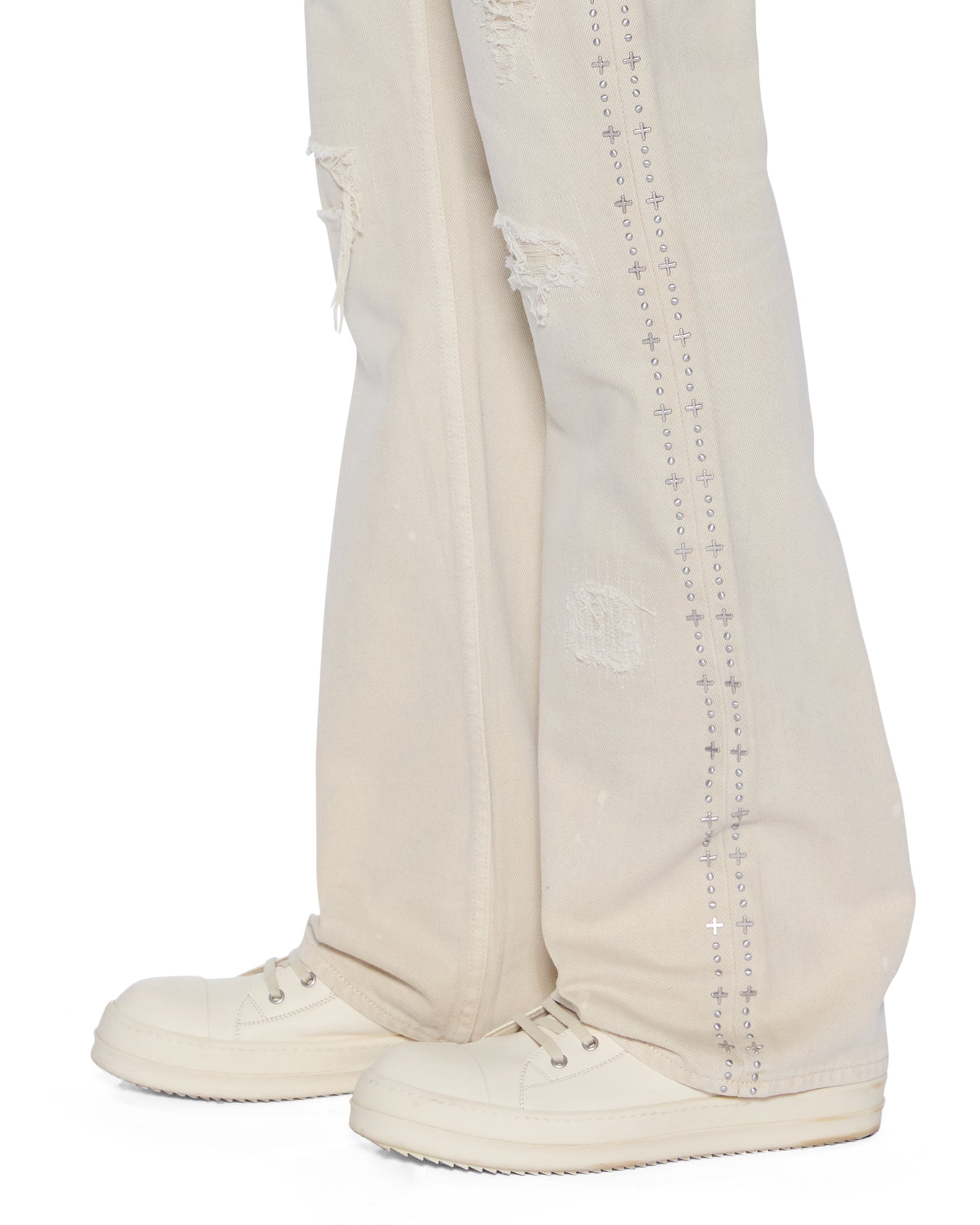 Mens Bronko Ivory Trashed Bootcut Denim Jeans