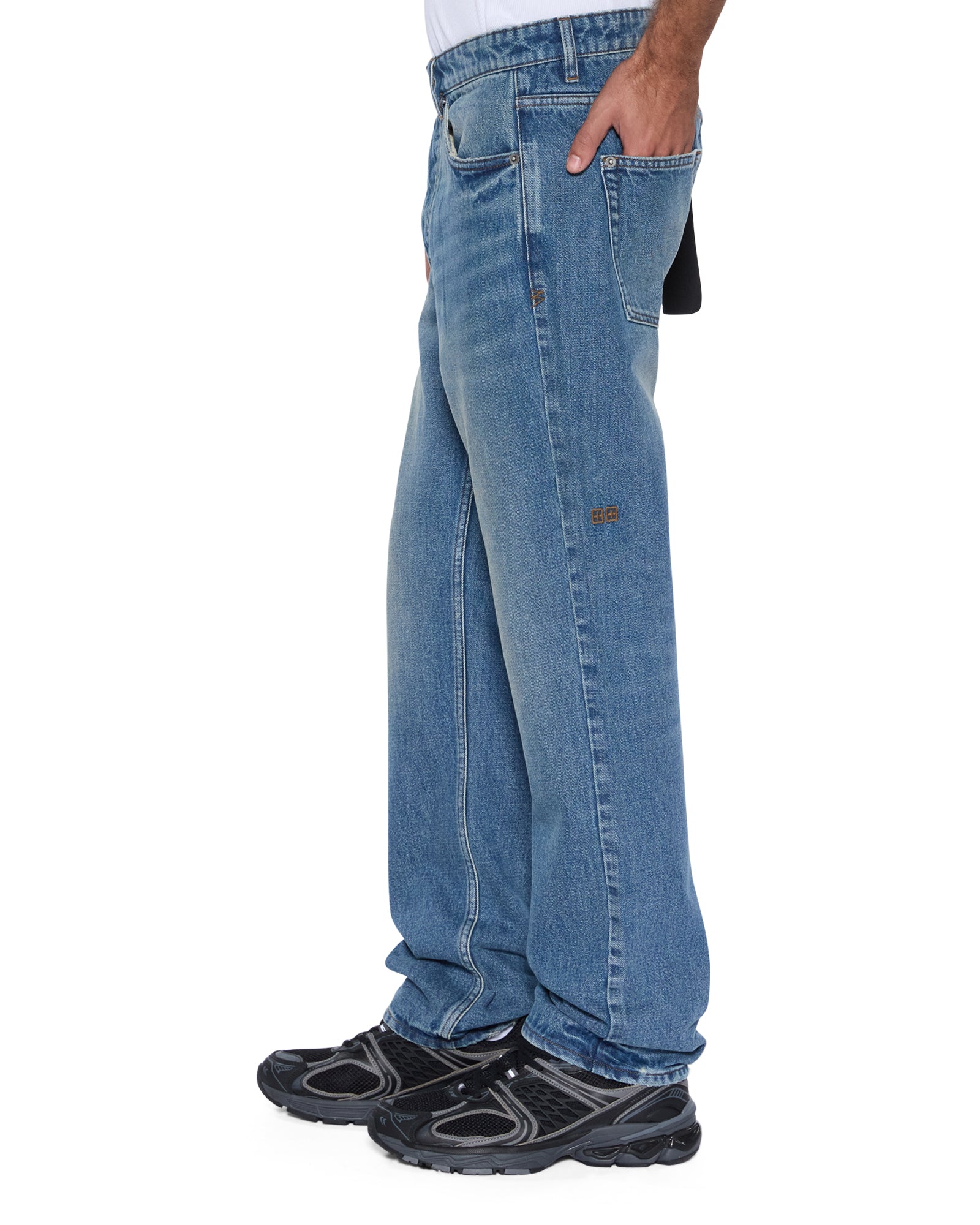 Mens Hazlow Roadhouse Repair Straight Denim Jeans