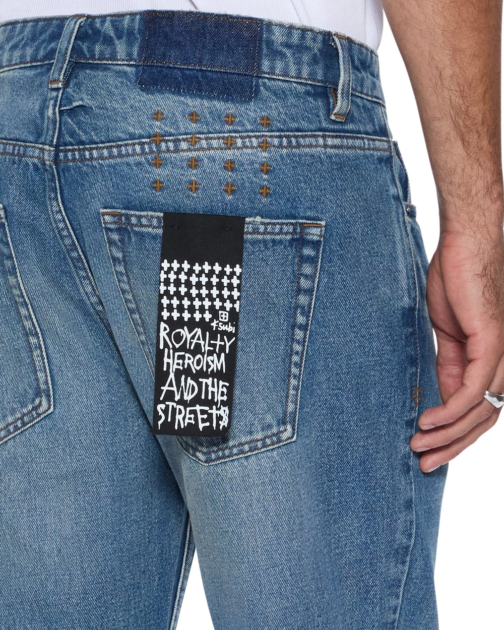 Mens Hazlow Roadhouse Repair Straight Denim Jeans