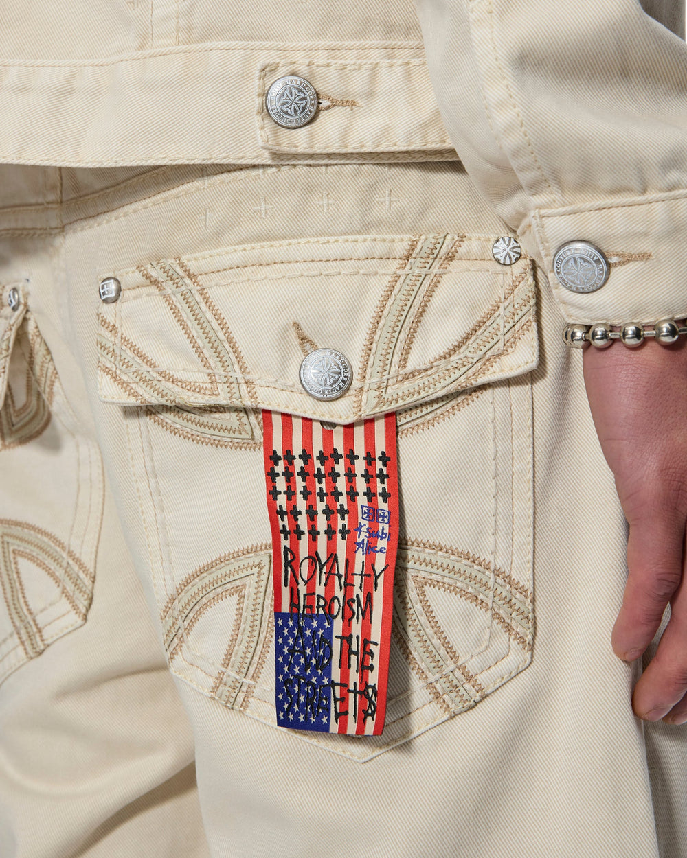 Mens Ksubi X Alice Hollywood Toro Ivory Bootcut Denim Jeans