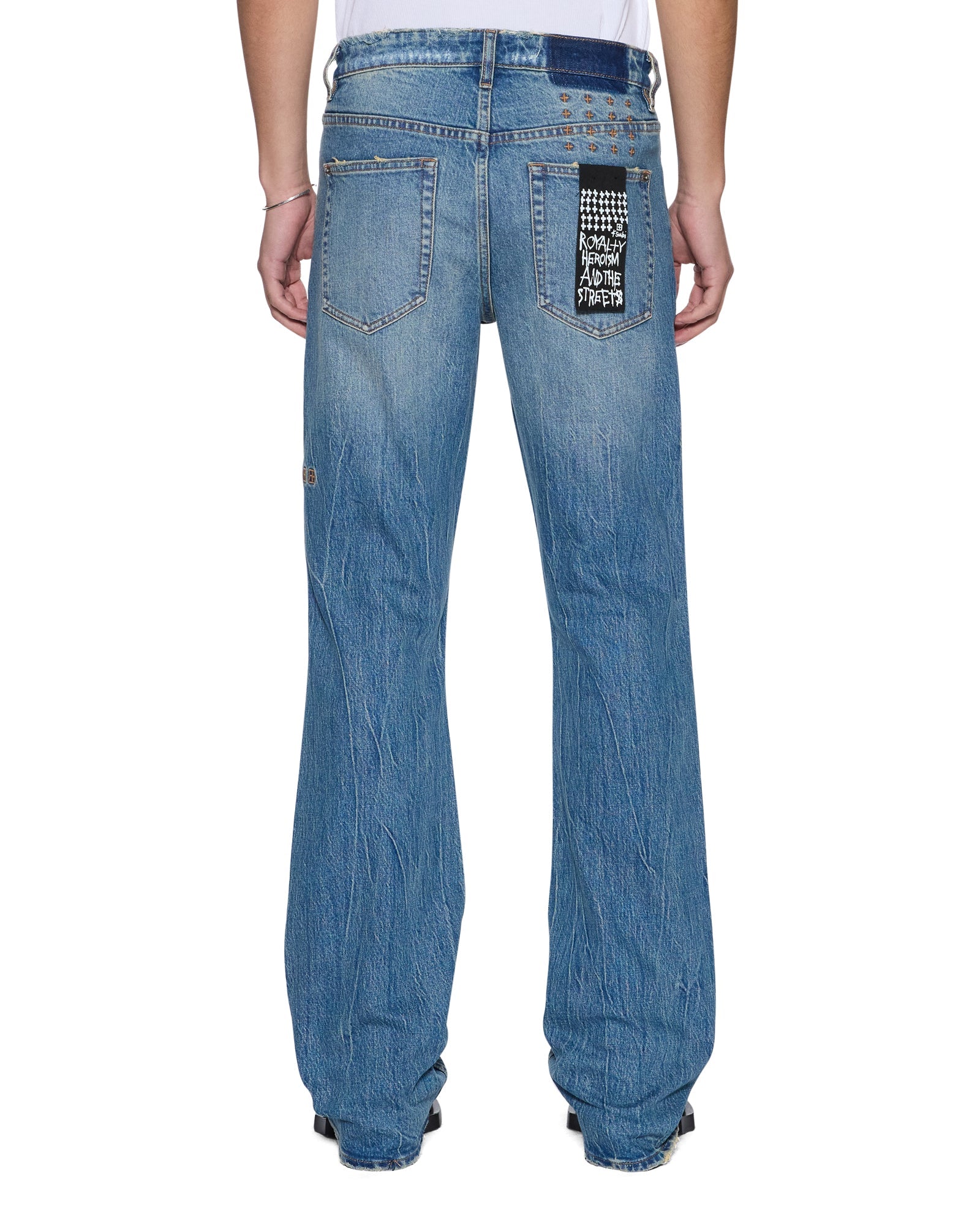 Mens Bronko Texas Blue Studded Bootcut Denim Jeans