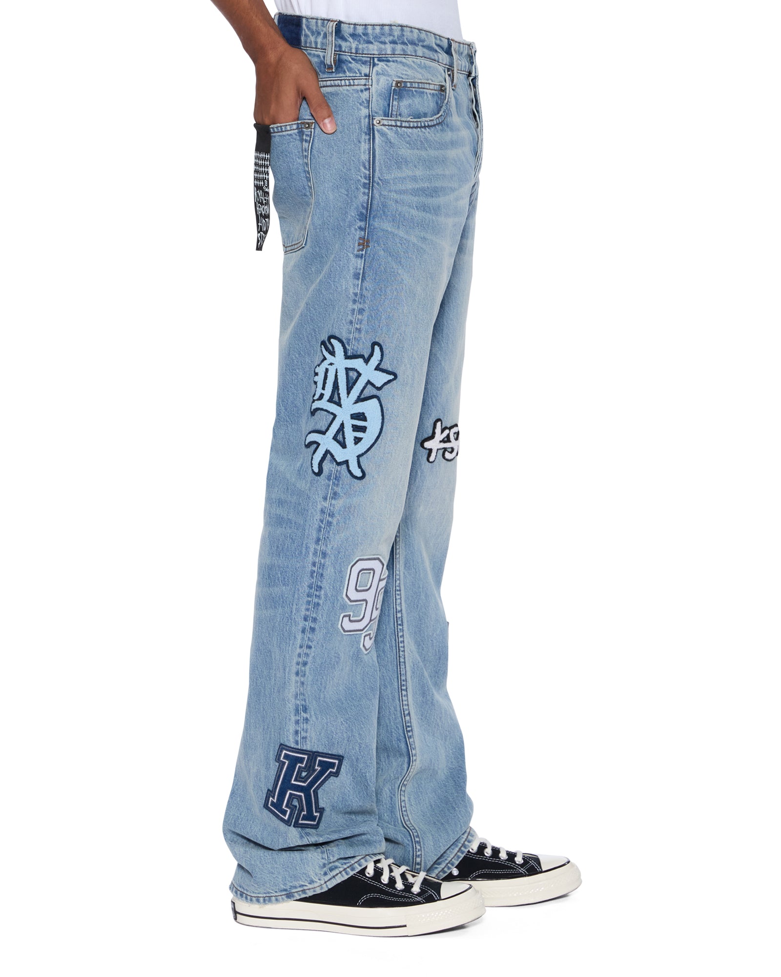 Mens Bronko Striker Patched Bootcut Denim Jeans