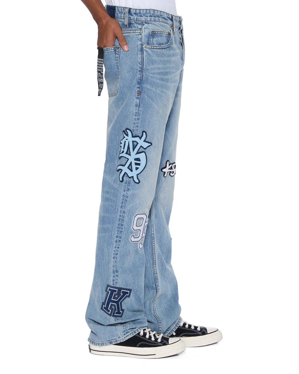 Mens Bronko Striker Patched Bootcut Denim Jeans